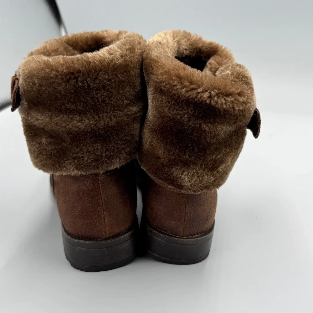Bass‎ Women Brown Faux Fur Lined Ankle Boots With Buckle Accent Size 6M Leather